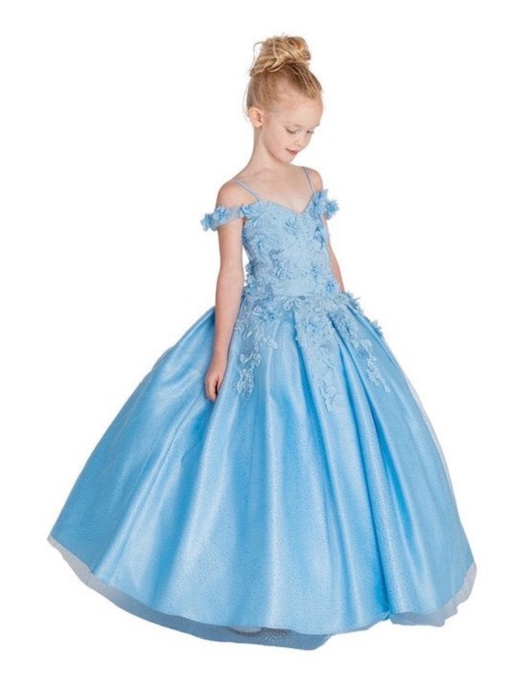 Dancing Queen Light Blue Floral Applique Off-Shoulder Ball Gown